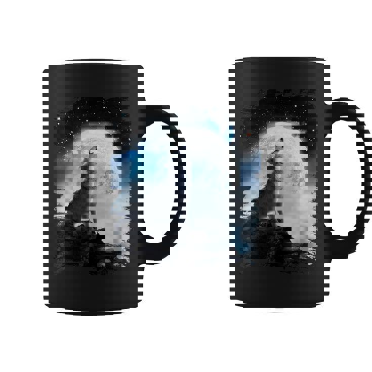 宇宙空間 オオカミ 月に遠吠えするオオカミ コーヒーマグ