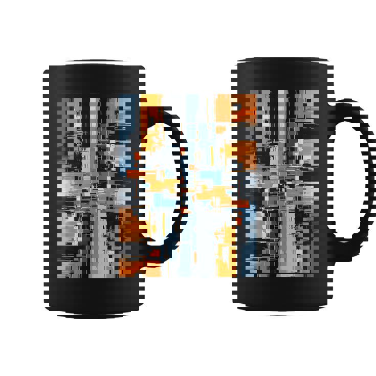 抽象幾何アート オレンジ青 モダン Abstract Geometric Composition コーヒーマグ