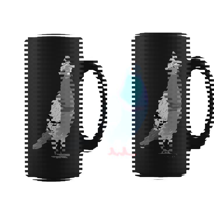 新聞帽子をかぶった鳩 コーヒーマグ