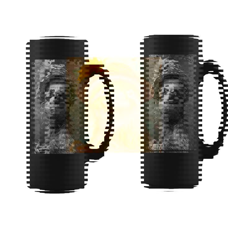 日よけ帽子をかぶったかわいいナマケモノ、面白いナマケモノ コーヒーマグ