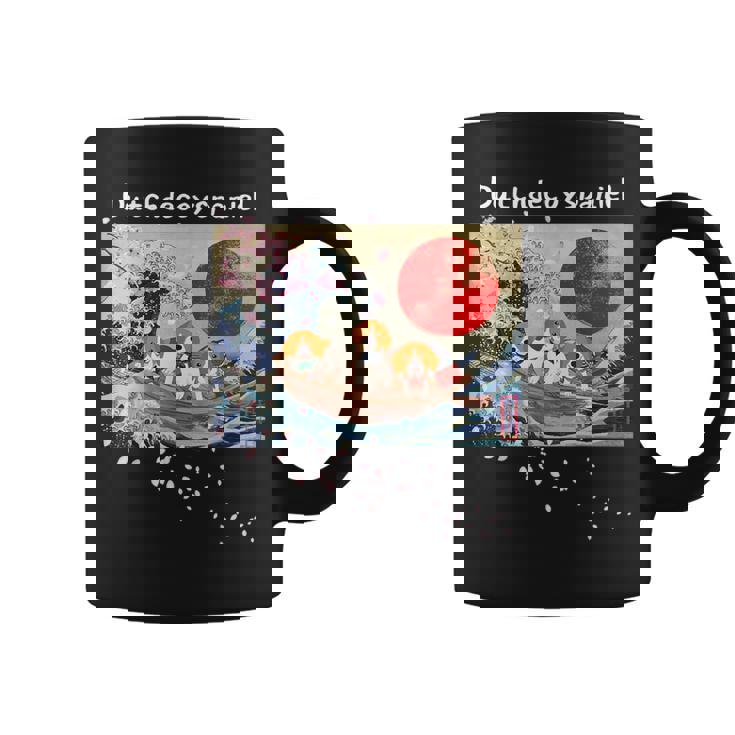 日本 版画 ダッチ デコイ スパニエル デコピン 神奈川の波 海 桜 コーヒーマグ