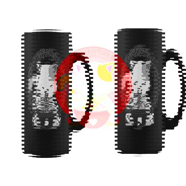 日本のカワイイ アニメ 猫 麺丼 猫 ラーメンを食べる コーヒーマグ