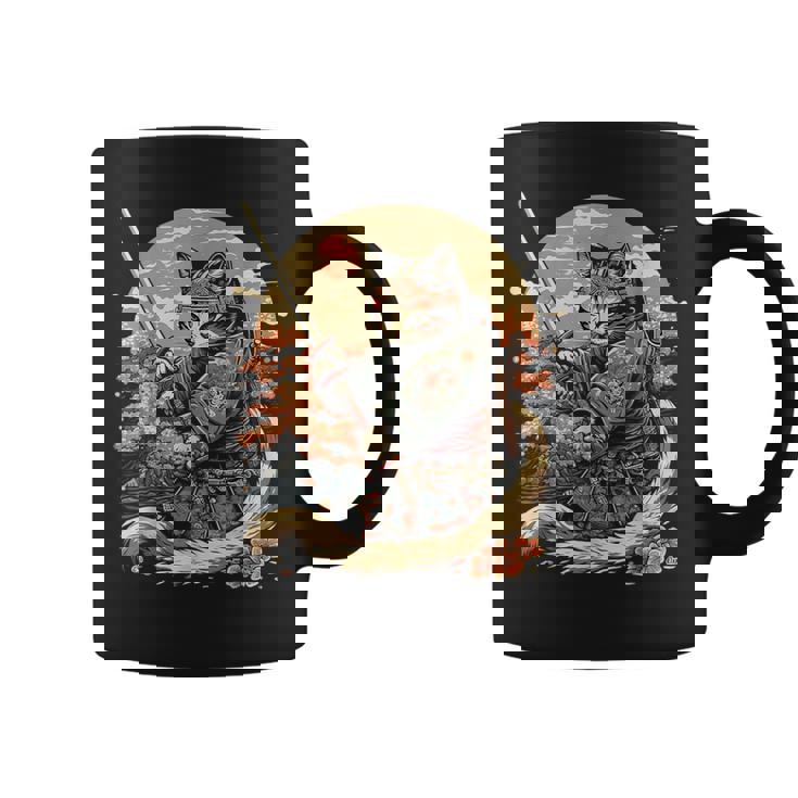 日本のサムライキャットプリント コーヒーマグ