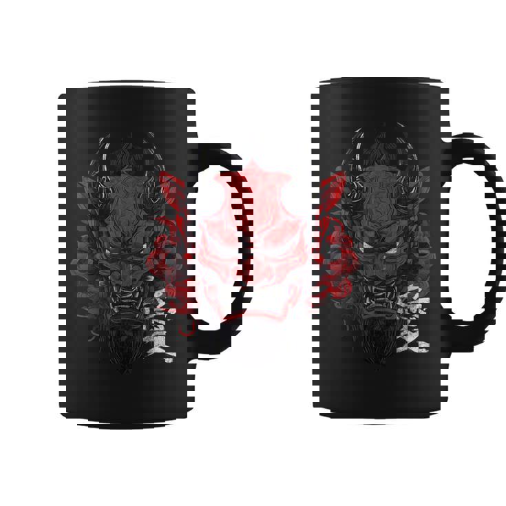 日本の伝統的な鬼の仮面日本の漢字アート コーヒーマグ