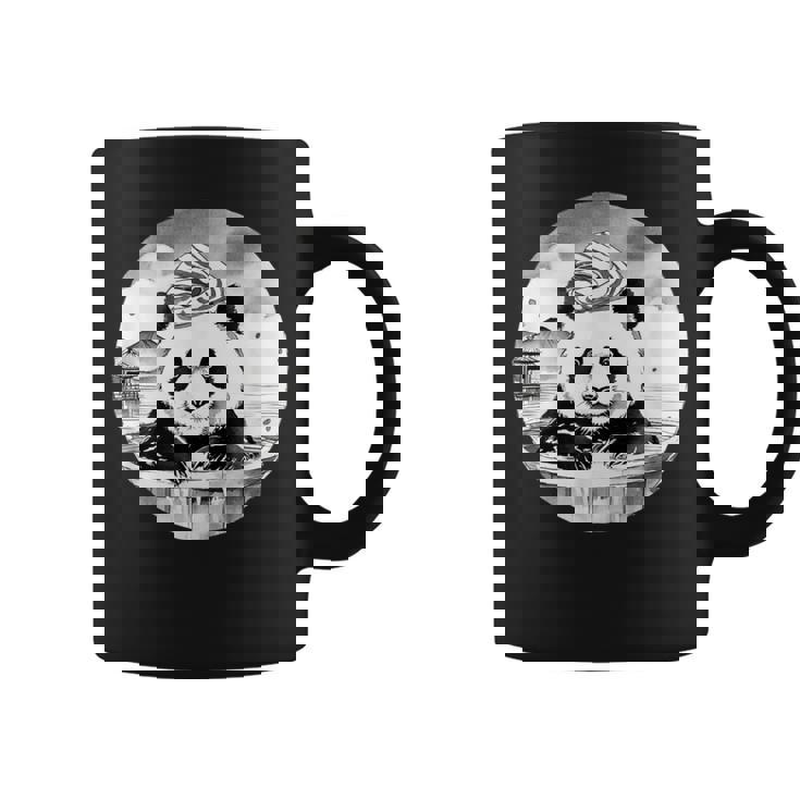 日本の温泉 パンダ 面白い 水墨画 温泉旅行 入浴 銭湯 お風呂 バスタイム 動物 和風 コーヒーマグ