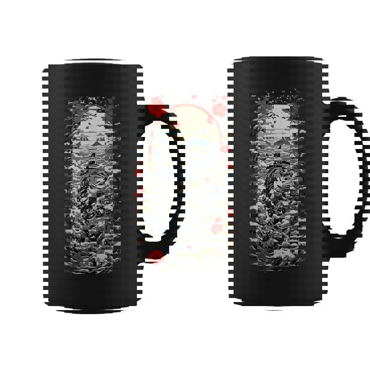 日本の美的マグロ漁師デザイン レトロ浮世絵 コーヒーマグ