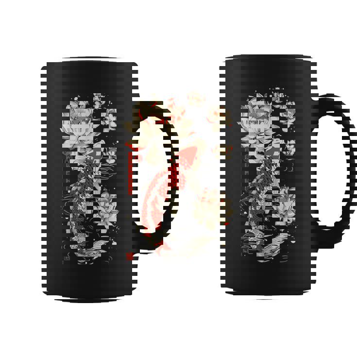 日本の鯉 魚 蓮の花 ヴィンテージ アート 日本 コーヒーマグ