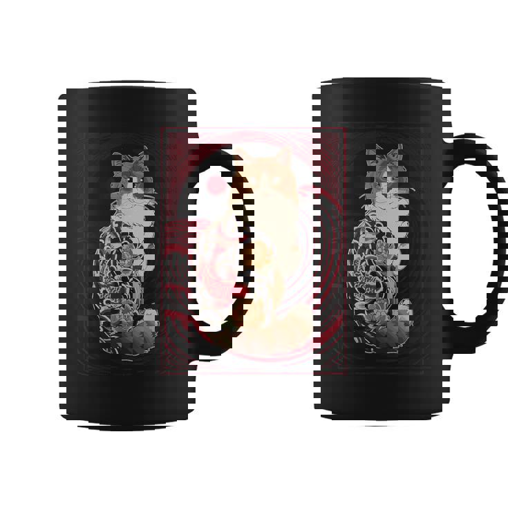 日本の鯉タトゥー猫アート美的ヴィンテージライジングサン コーヒーマグ