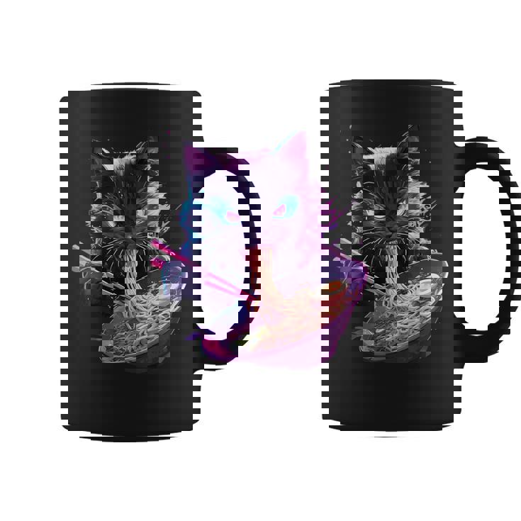 日本美術 ラーメン 猫 忍者 シンセウェーブ スタイル サムライキャット コーヒーマグ