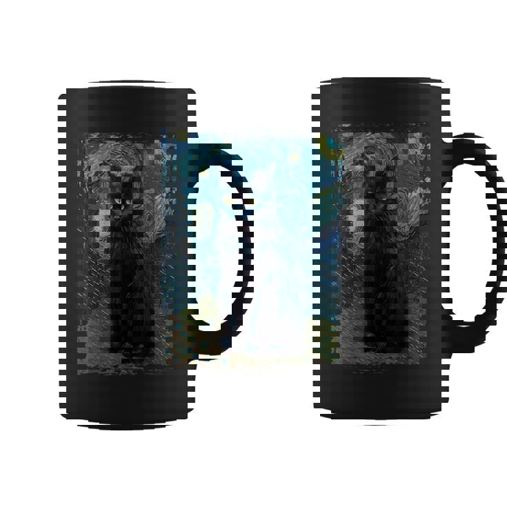 星月夜 ヴィンセント・ヴァン・ゴッホ 黒猫 レトロ絵画 猫 コーヒーマグ