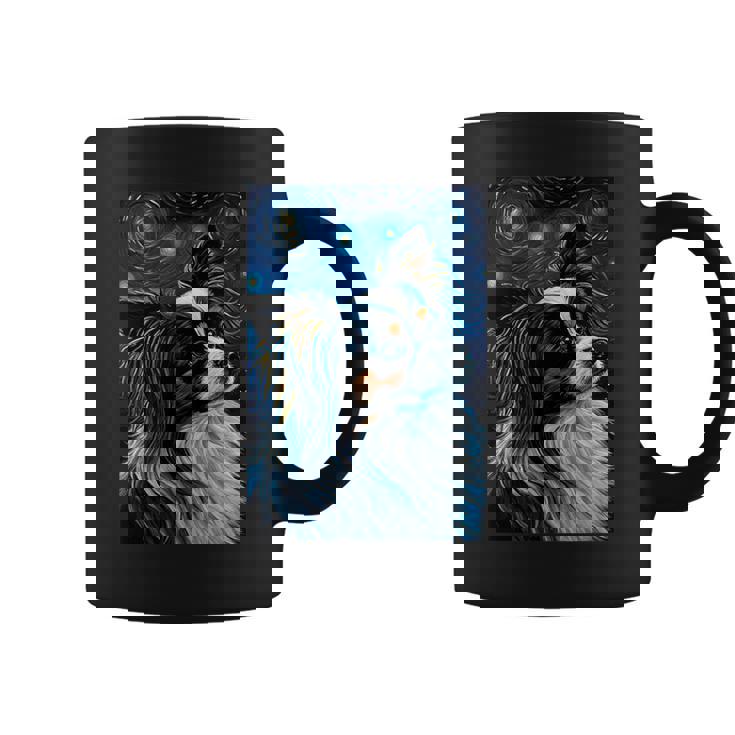 星月夜のパピヨン 絵画 犬 お母さん お父さん コーヒーマグ