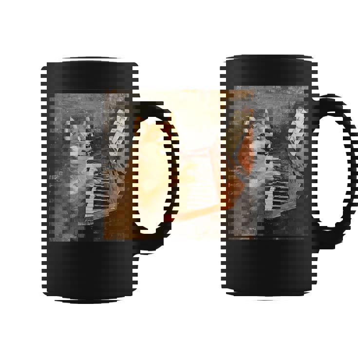 柴犬ピアノ犬 コーヒーマグ