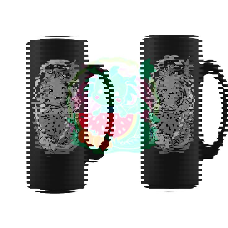 桃とスイカの漫画かわいいドラゴン コーヒーマグ