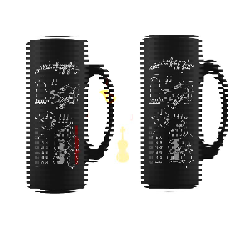 楽器 音楽 ピアノ 管楽器 木管楽器 弦楽器 音符 Music Is My Happy Place コーヒーマグ