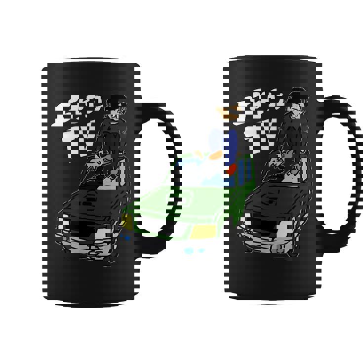 横転した車の屋根を板金するようす コーヒーマグ