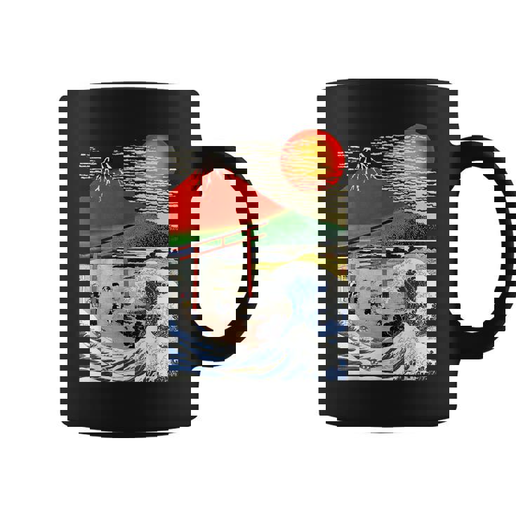 江戸日本 浮世白斎 赤富士山・津波 コーヒーマグ