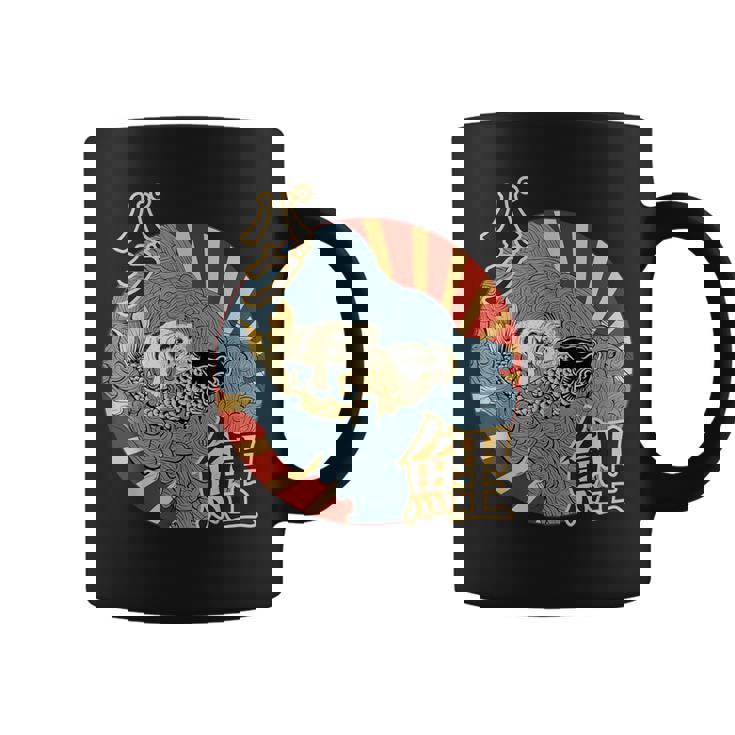 波を介して鯉に乗るパグ日本のヴィンテージ画 コーヒーマグ