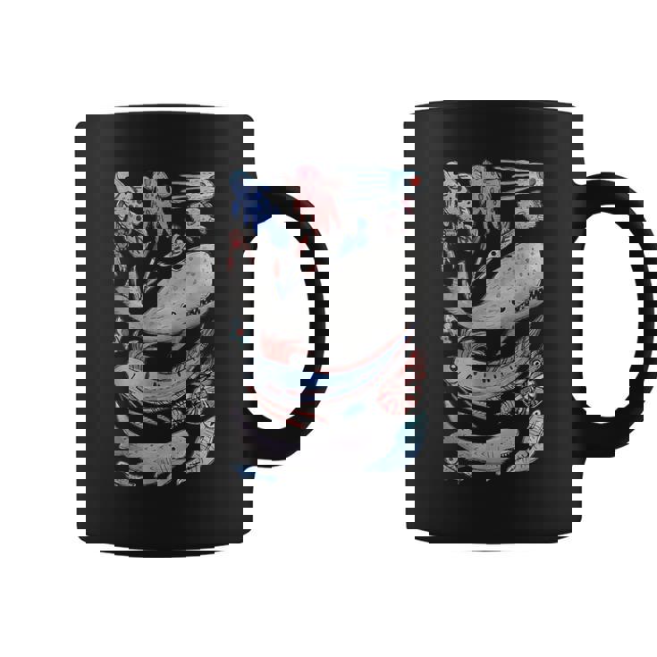 深海の海の生き物 オールフィッシュホエールサメ 水彩画 コーヒーマグ