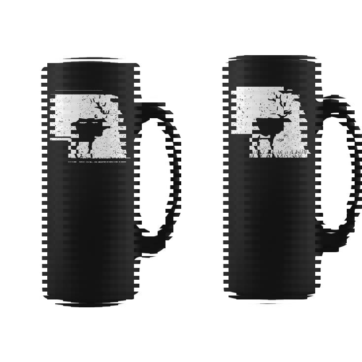 狩猟ヘラジカまたはワピティ ネブラスカ地図アートハンター コーヒーマグ