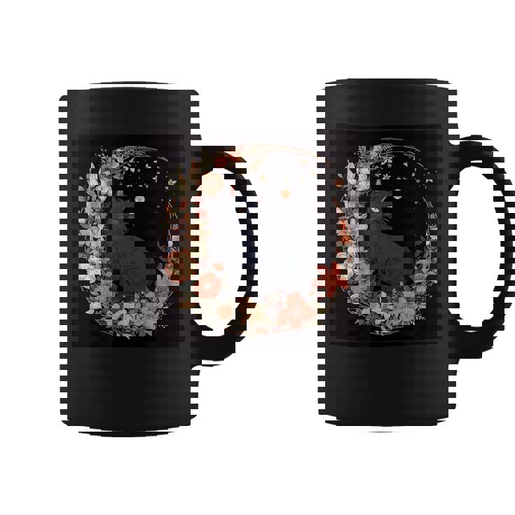 猫 月 花柄 グラフィック コーヒーマグ