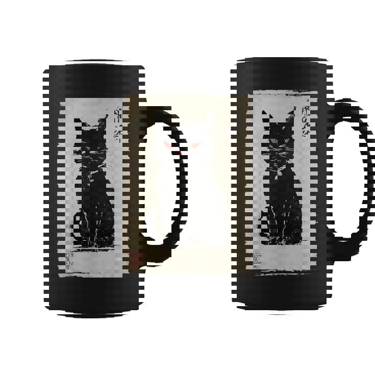 猫 鬼 ハロウィン 日本 ミニマリスト 墨絵 浮世絵風 コーヒーマグ