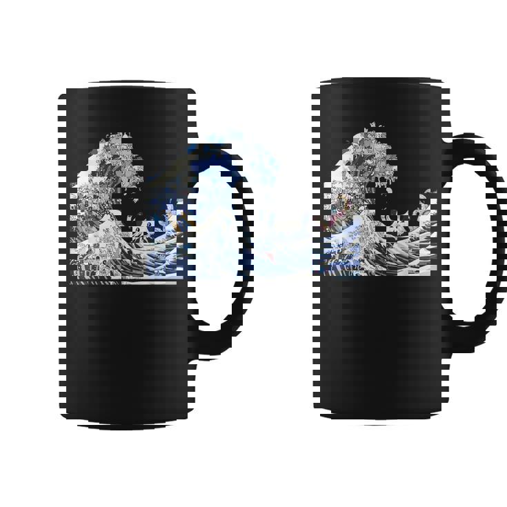 猫がサーフィンをする神奈川の大波 面白い猫の波 かわいい猫、猫好き、かわいい猫 コーヒーマグ