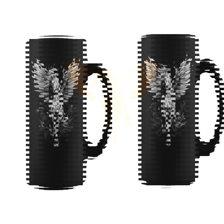 白いペガサス 大きな白い翼 面白いグラフィックtシャツ コーヒーマグ