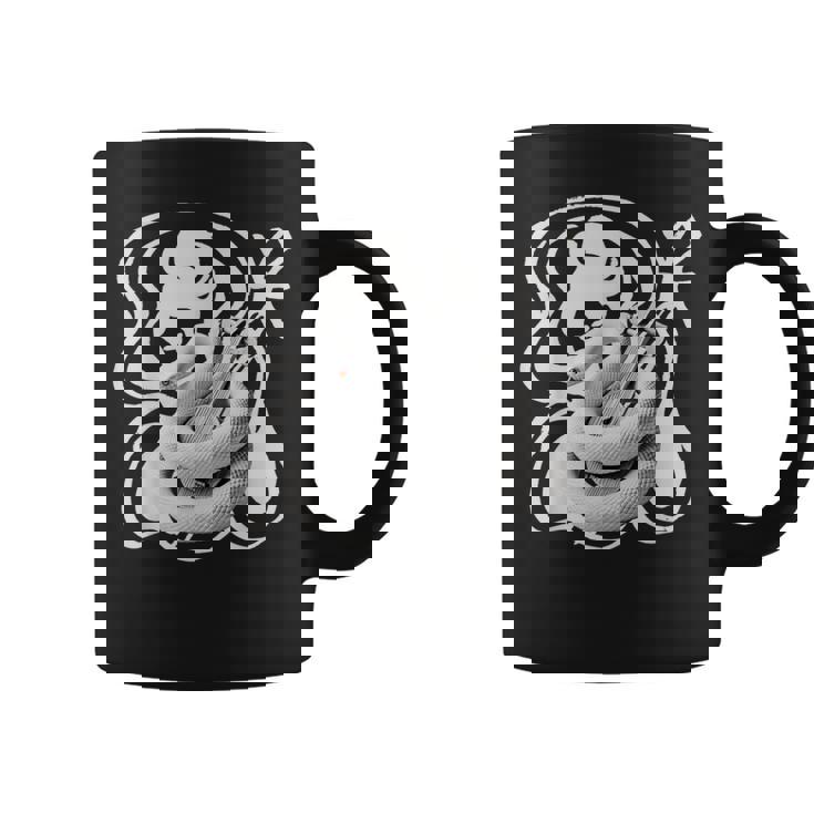 白蛇と弁財天 和風神秘デザイン 蛇と楽器モチーフ コーヒーマグ
