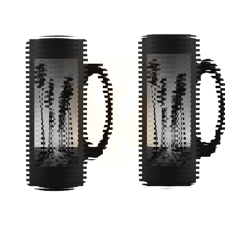 白黒写真 ヤシの木の夕日 ビンテージ写真 コーヒーマグ