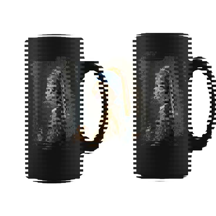 真珠のイヤリングを持つ少女 猫 パロディアート 面白い ヤン・フェルメール コーヒーマグ