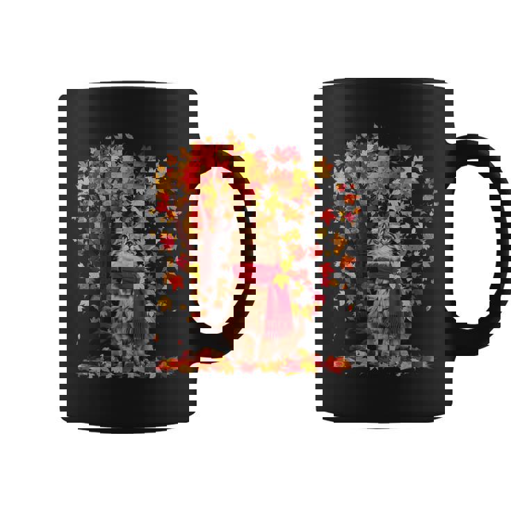 秋 猫 赤いスカーフ 紅葉 かわいい 猫 ママ 滝 コーヒーマグ