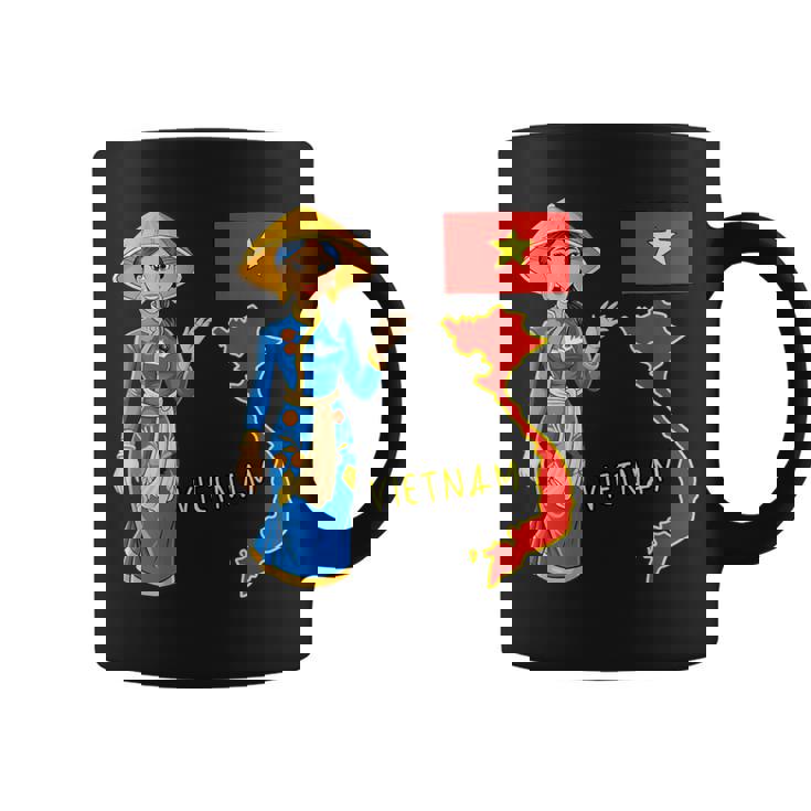 美しい笑顔のベトナムの女の子、旗とベトナムの地図 コーヒーマグ