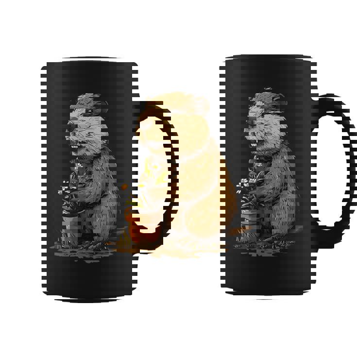 自然からインスピレーションを得た衣装愛好家のための鉢植え付き楽しいビーバー コーヒーマグ