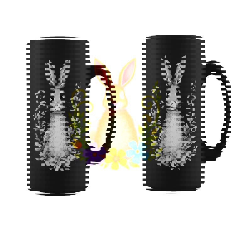 花と葉を持つ愛らしいウサギ 自然デザイン コーヒーマグ