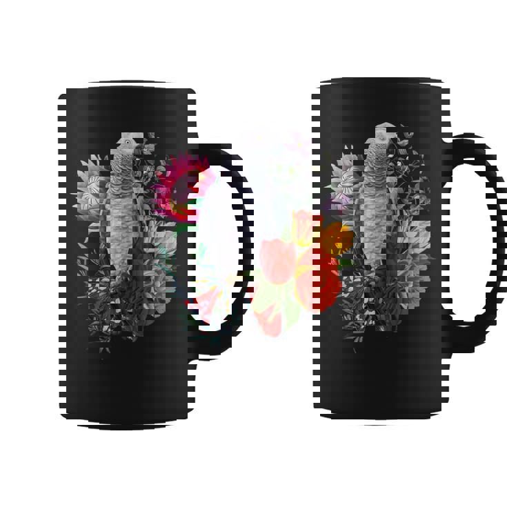 花と蝶とヨウム コーヒーマグ