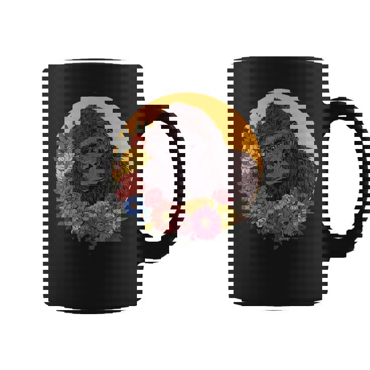 花のイラストとゴリラ コーヒーマグ