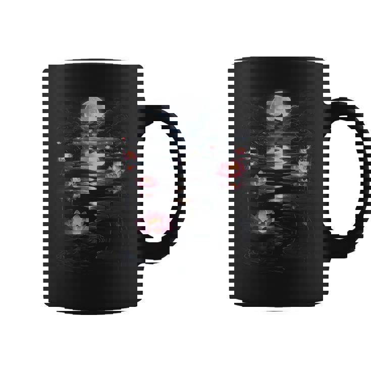 蓮の花 日本の月 反射 自然 恋人 デザイン コーヒーマグ