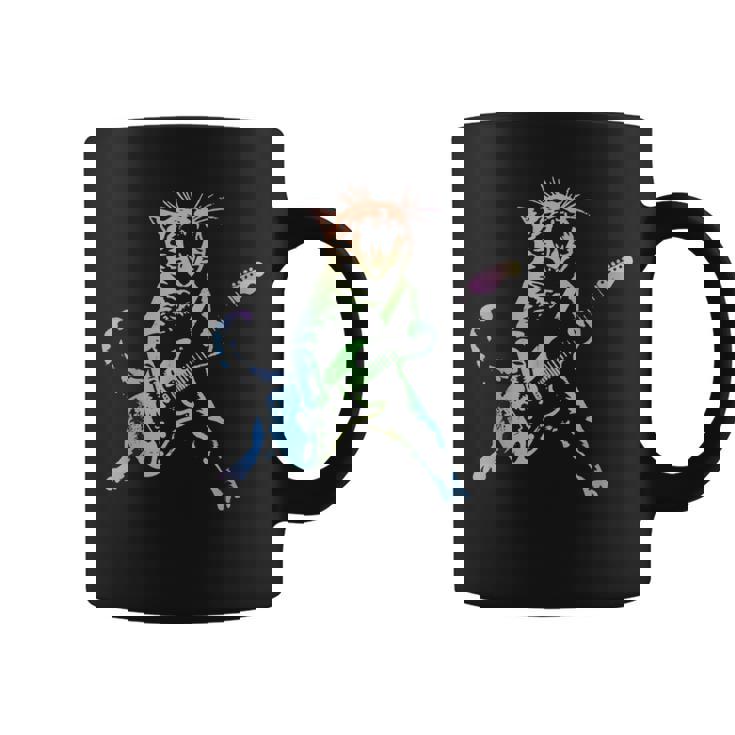虹色グラデーションの猫のギターデザイン コーヒーマグ
