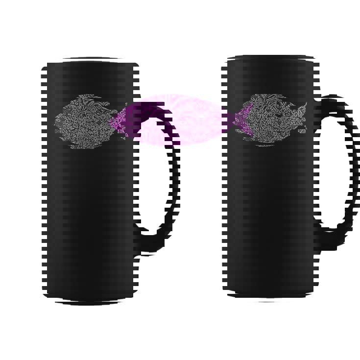 複雑なピンクの魚のイラスト 葉の付いた芸術的なデザイン コーヒーマグ