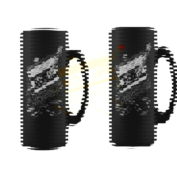 鉛筆巻き戻し付きレトロカセットテープ コーヒーマグ