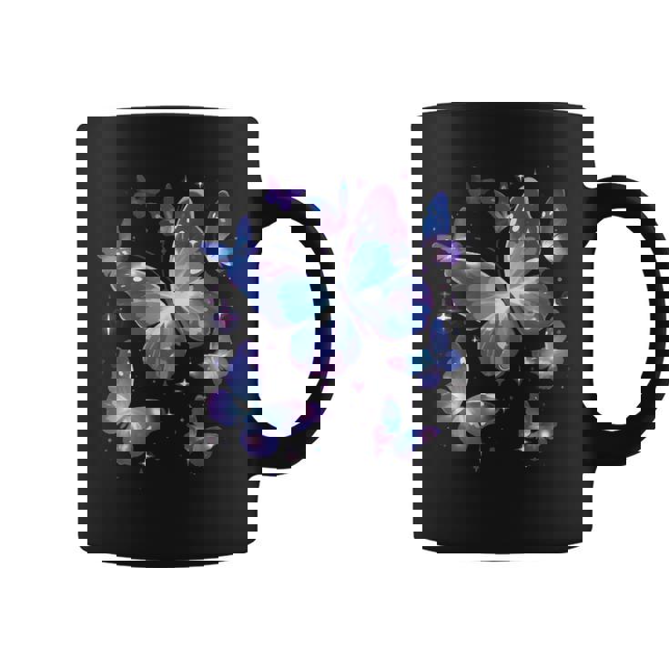 青と紫の模様の蝶たち 昆虫プリント コーヒーマグ