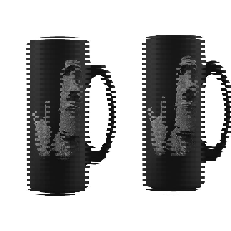 面白いイースター島のモアイ像のロッカーign Of The Horns コーヒーマグ