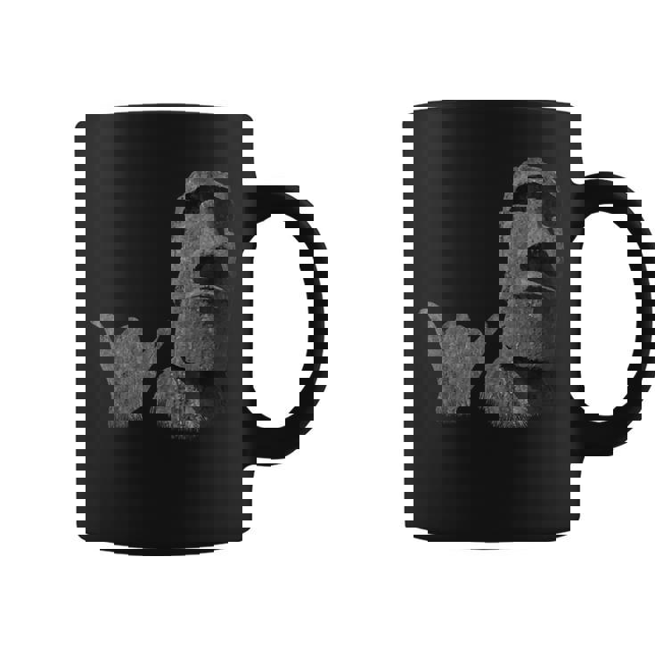 面白いイースター島のラパヌイのモアイ像 サーファーのシャカのサイン コーヒーマグ