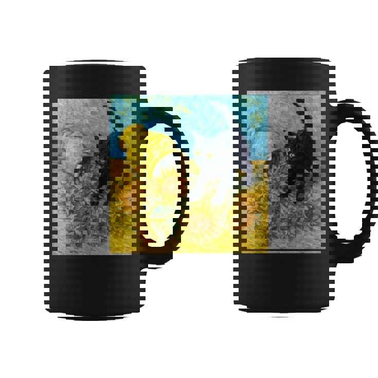 面白いゴッホのひまわり、猫のミーム、黒猫のアート。 コーヒーマグ