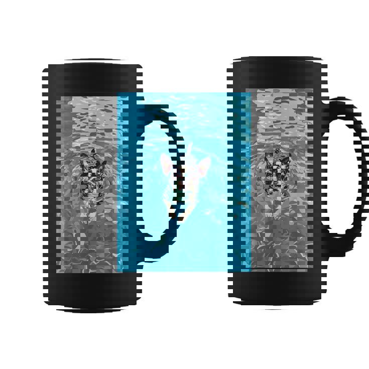 面白いボストンテリア プールで泳ぐ かわいい犬 ママ お父さん コーヒーマグ