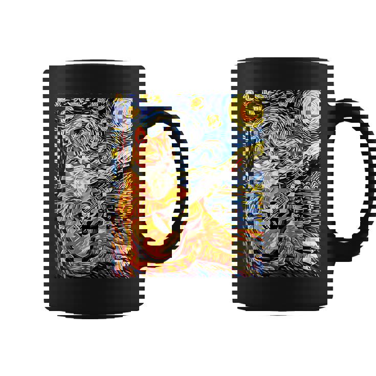 面白いレトロなデザインの猫がギターを弾く 星月夜 コーヒーマグ