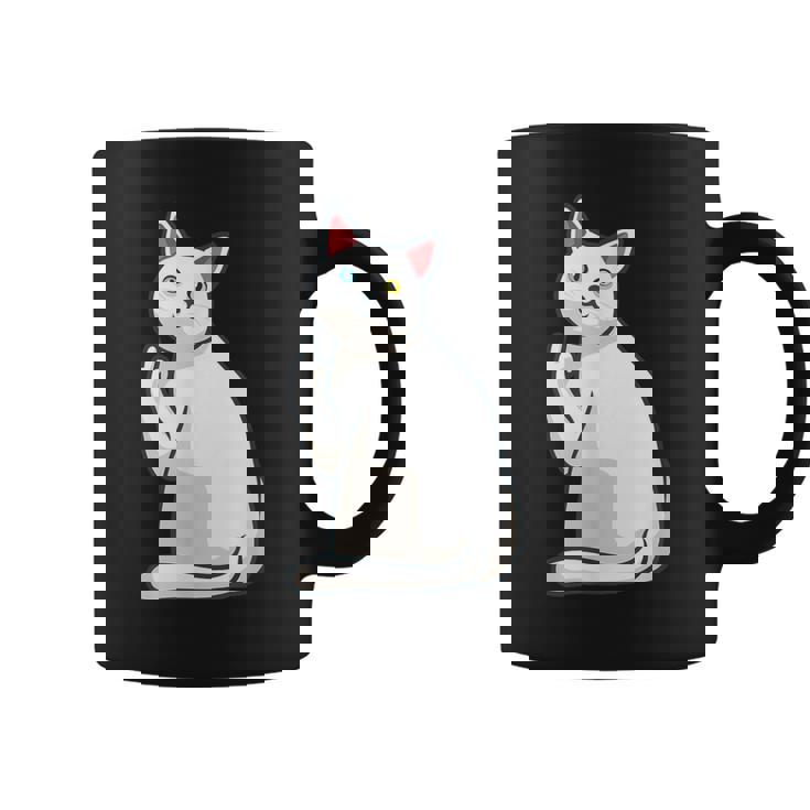 面白い猫 中指 オッドアイドキャット キティ コーヒーマグ