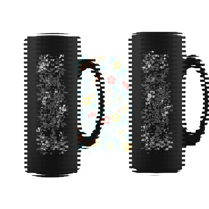 鳥 文鳥と花の模様 コーヒーマグ