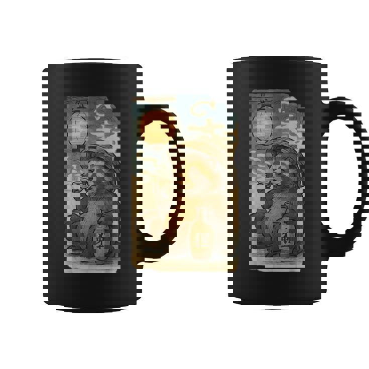 麦わら帽子をかぶったたぬき・酒・提灯・浮世絵風 コーヒーマグ