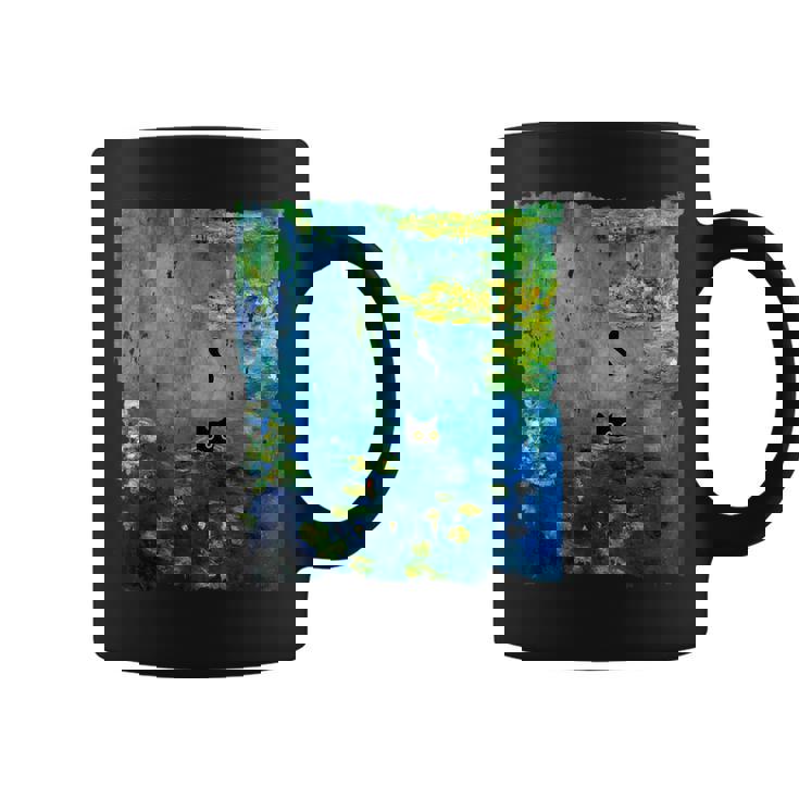 黒猫モネのスイレン絵画アート 猫好き コーヒーマグ